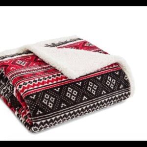 Eddie Bauer Plush Fair Isle Charcoal Sherpa Throw 50x60”